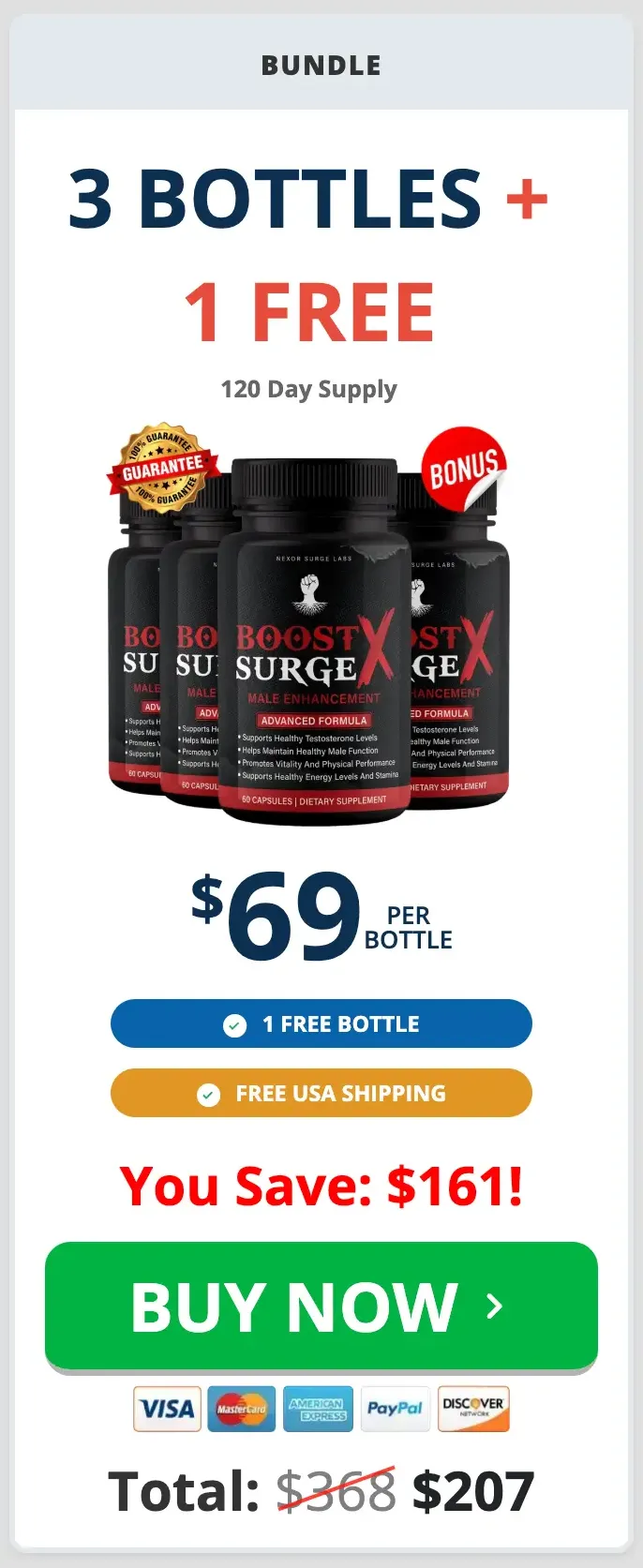 Boost Surge X 3 bottle package with 1 free bottle and free shipping