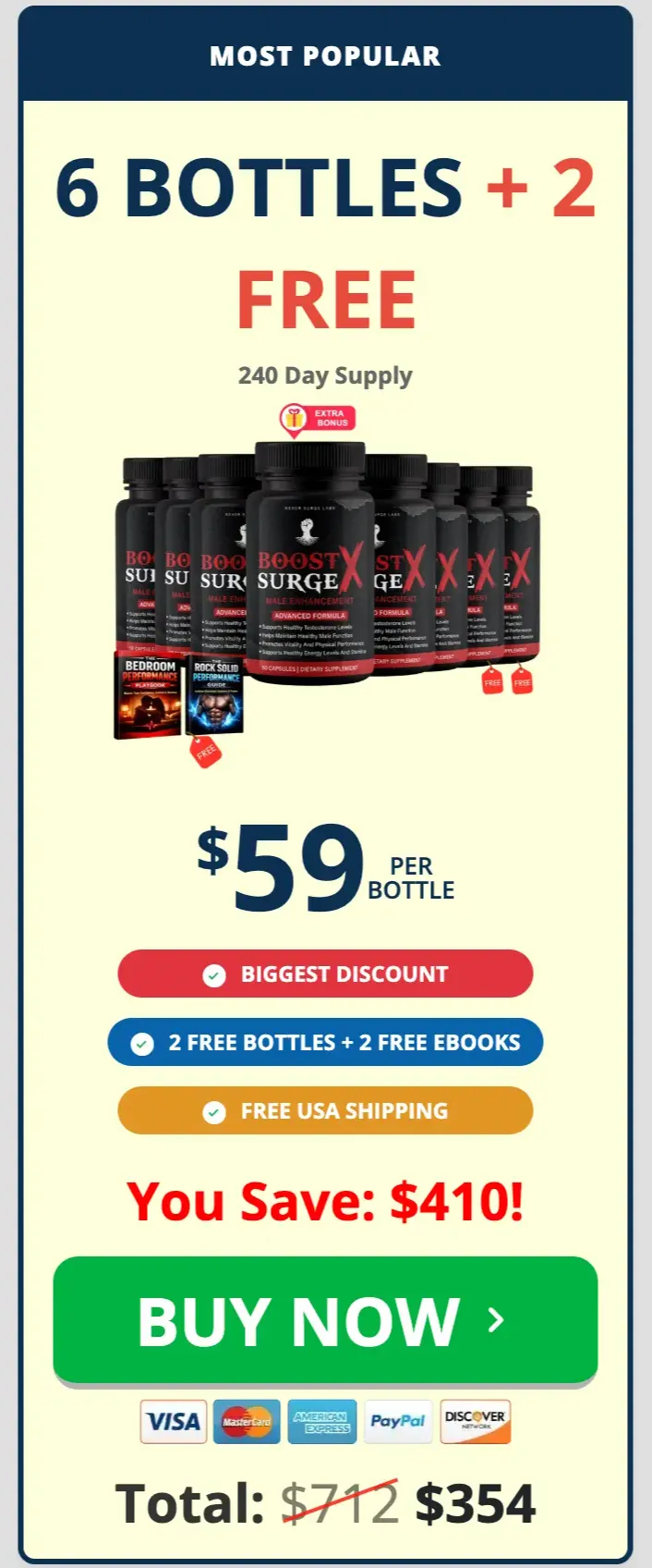 Boost Surge X 6 bottle package with 2 free bottles and free shipping