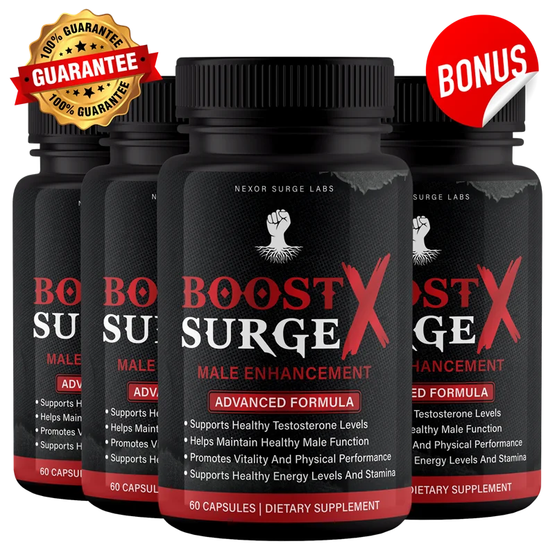 Boost Surge X supplement bottle for male performance and testosterone support